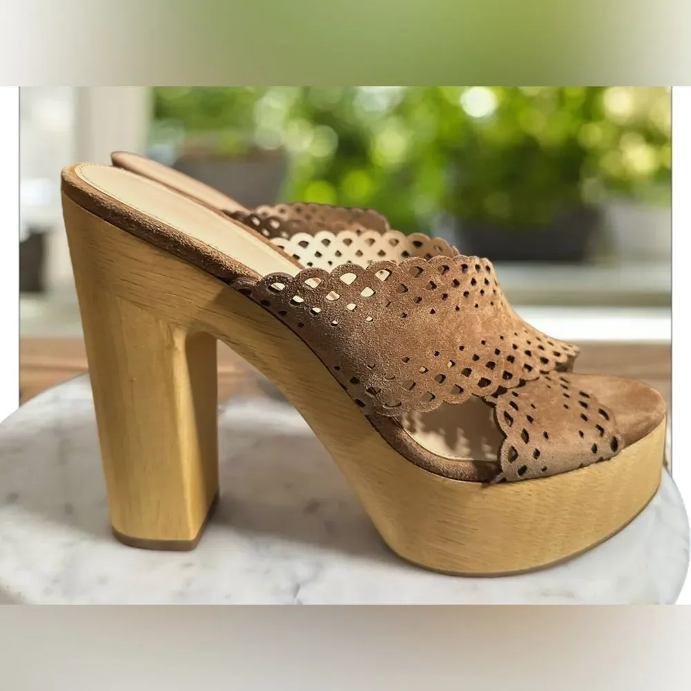 Veronica Beard Brown Suede Platform Mules